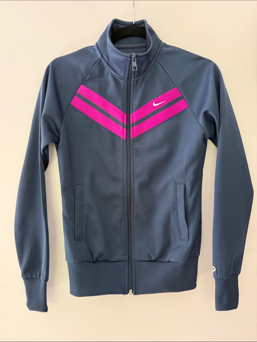 Nike Kids Navy Jacket with Bright Pink Chevron Stripes